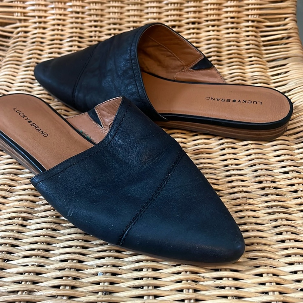 Lucky brand, black flat mule one once